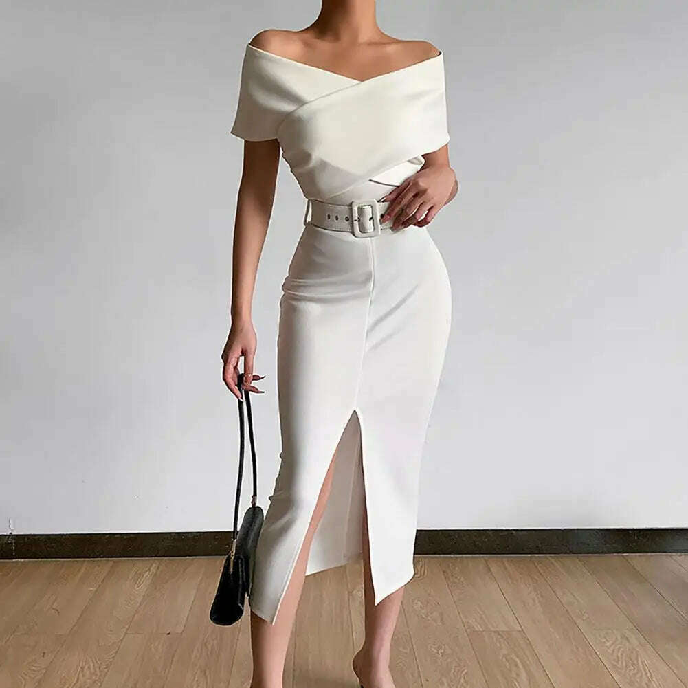 Evening Dress Belt Party Dress Front Split Hem Slim Fit Evening Midi Dress Tunics Cozy comfortable Evening Dress Belt Party Dress Front Split Hem Slim Fit Evening Midi Dress Tunics Cozy comfortable