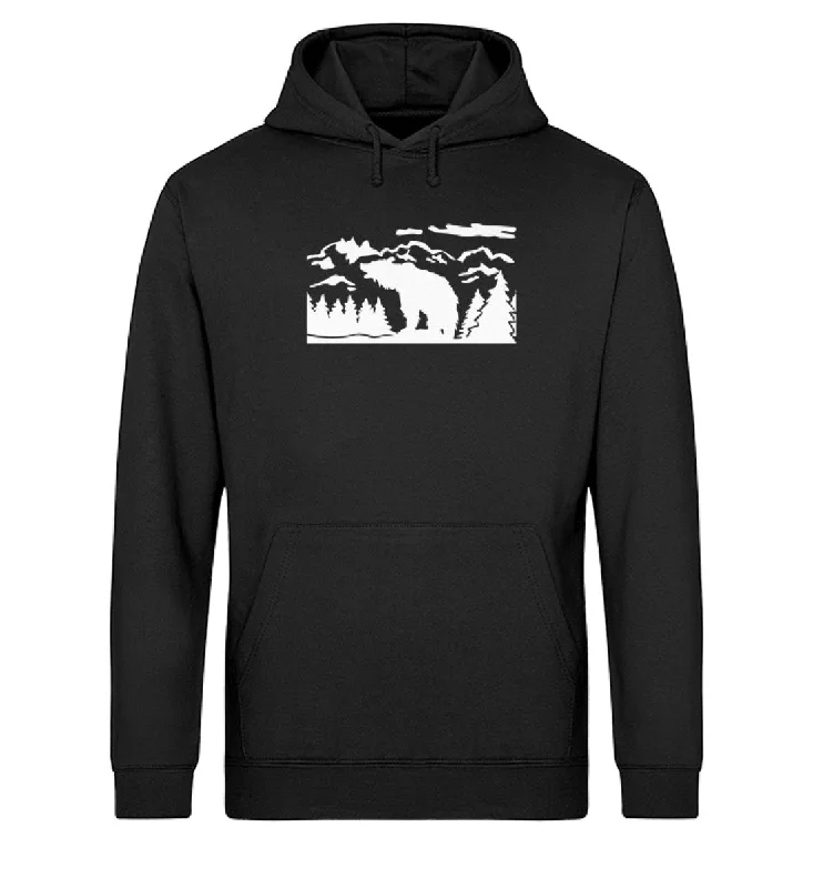 Berglandschaft und Bär - Unisex Organic Hoodie Hoodie with Oversized Fit Loose Comfortable