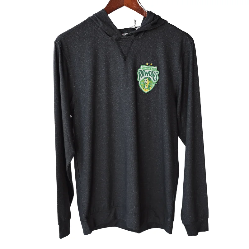 Rowdies Men's Legacy Black Grey Sandstone Lightweight Hoodie Hoodie with Slit Hem Functional Movement
