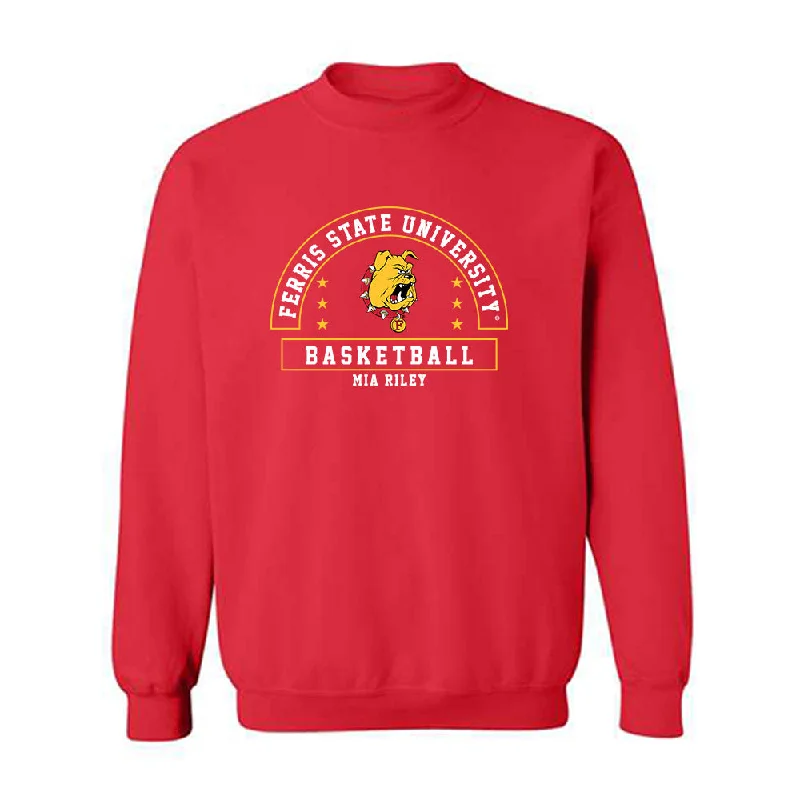 Ferris State - NCAA Women's Basketball : Mia Riley - Classic Fashion Shersey Crewneck Sweatshirt Hoodie with Hem Applique Textured Unique