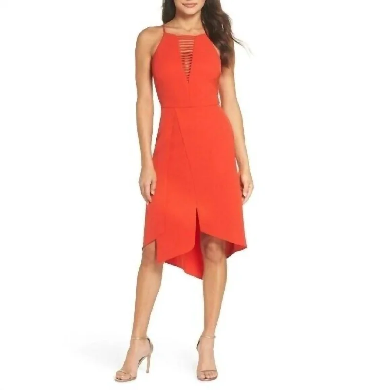 Halted Uneven Hem Cocktail Sleeveless Party Dress In Red Tunics Lace romantic