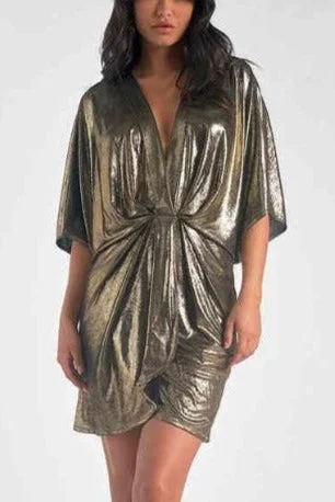 DOLMAN GOLD MINI DRESS Comfortable Fit-and-Flare Mini Dress