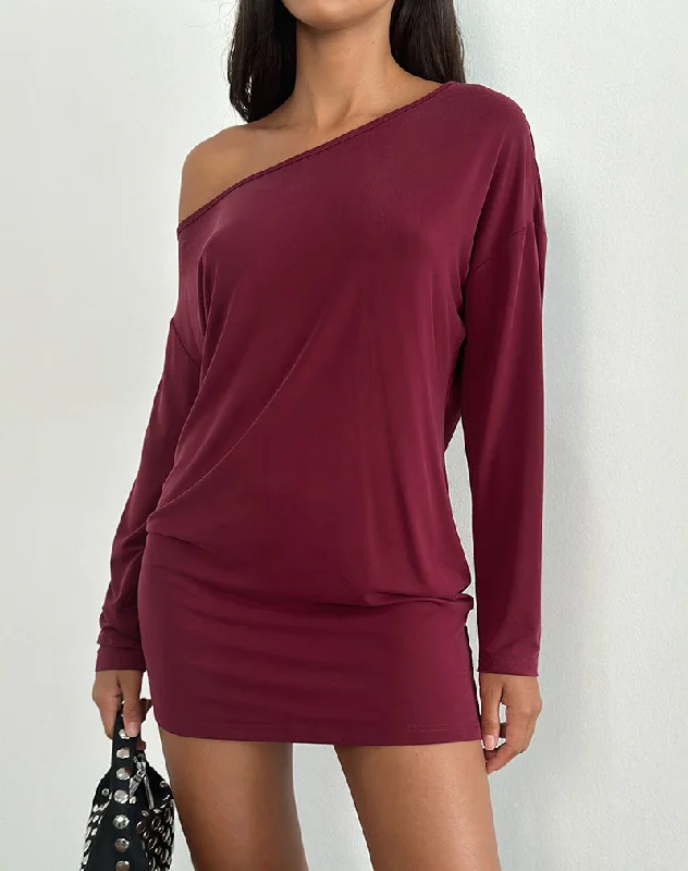 Shelisa Slouchy Mini Dress in Deep Red Classic Shift Mini Dress