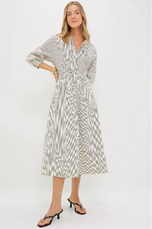 Ivory and Dark Oak Micro Stripe Cafu Dress Tunics Stylish elegant