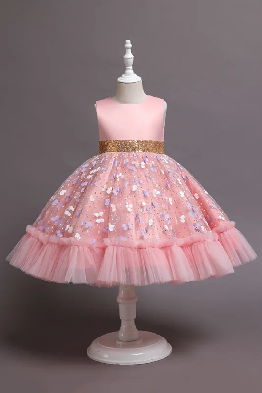A Line Jewel Neck Pink Girl Party Dress with Appliques A-Line Day Work