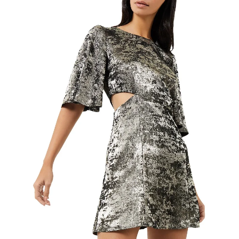 French Connection Womens  Alara Cut-Out Short Sleeve Cocktail And Party Dress Cowl Neckline Elegant
