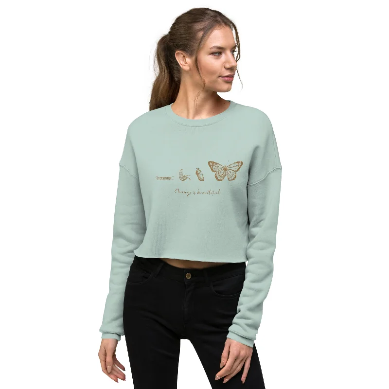 "Change is Beautiful" Butterfly Metamorphosis Cropped Sweatshirt (Women's) Hoodie with Puffed Sleeves Voluminous Trendy "Change is Beautiful" Butterfly Metamorphosis Cropped Sweatshirt (Women's) Hoodie with Puffed Sleeves Voluminous Trendy