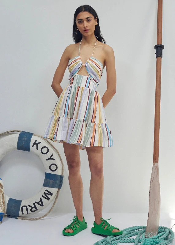 Axum Tuck Front Mini Dress (Stripe) Casual V-Neck Mini Dress