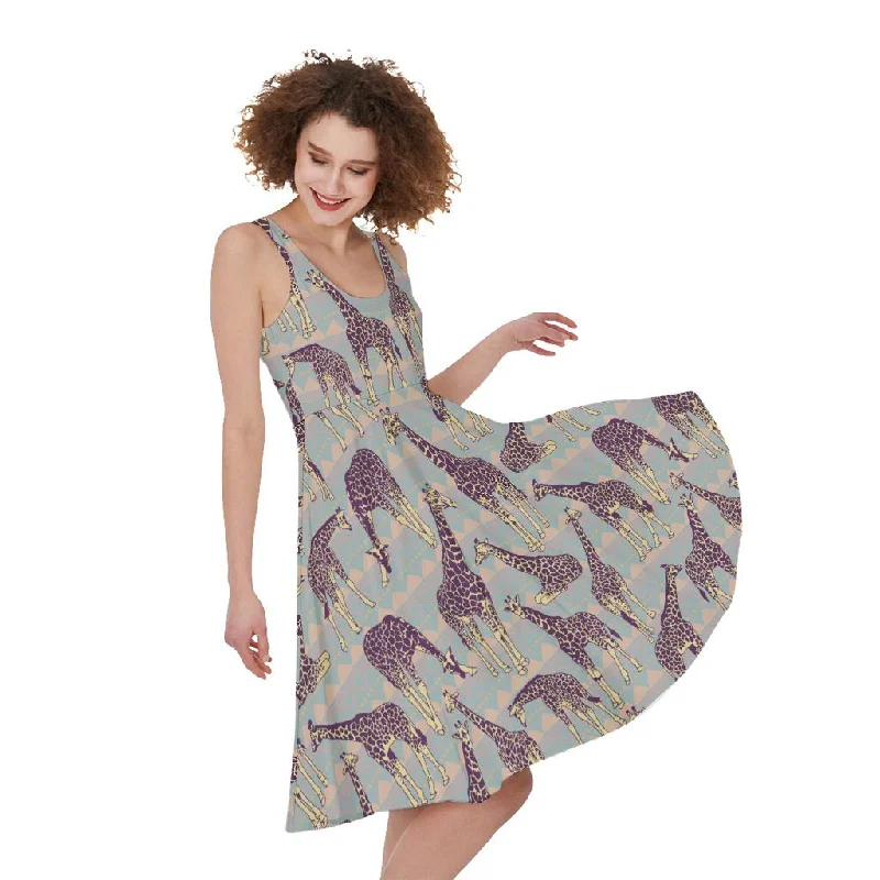 Aztec Giraffe Pattern Print Sleeveless Knee Length Dress Tunics Polka dots