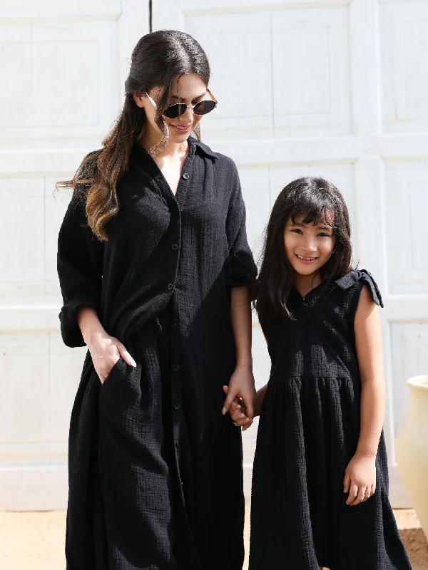 Mini Gothic Muzlin Black Dress Tunics Versatile stylish
