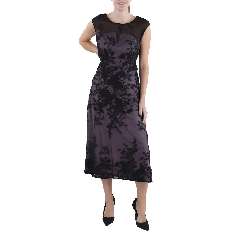 JS Collections Womens Embroidered Midi Cocktail And Party Dress Boatneck Modish Everyday