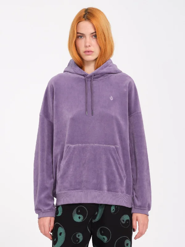 Stone Heart Up Velvet Hoodie - Vintage Violet Hoodie with Drawstring Waist Adjustable Fitted