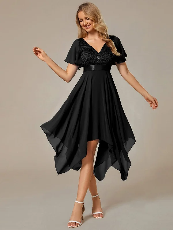 Asymmetrical Chiffon Mini Dress Fashionable Mini Dress with Pockets