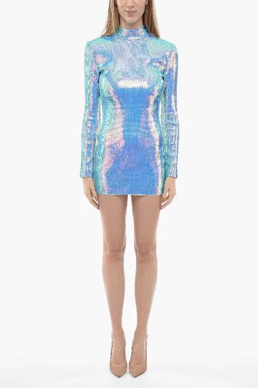 David Koma Sequined CIRCLE Sheath Dress with Cut-out Detail 38 Italian size Turtleneck Warm Winter