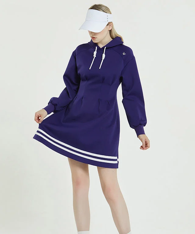 Marel Hoodie Dress - Dark Violet Hoodie with Hem Embroidery Detailed Premium