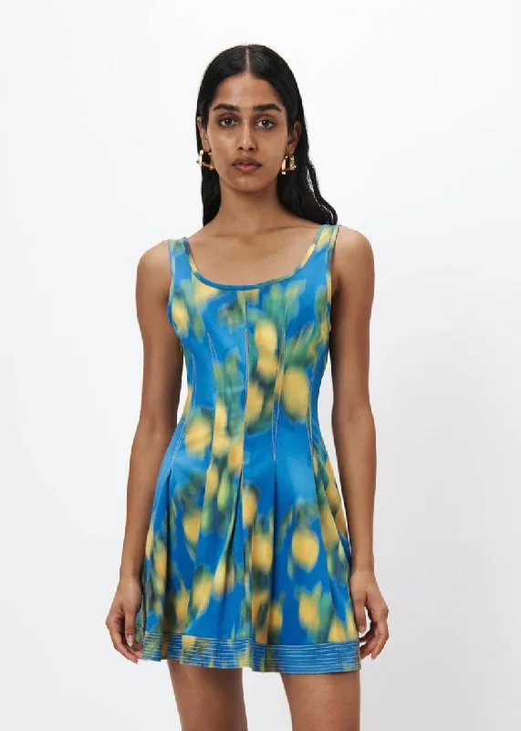 Cloe Sateen Citrus Mini Dress  (Capri) Stylish Plaid Mini Dress