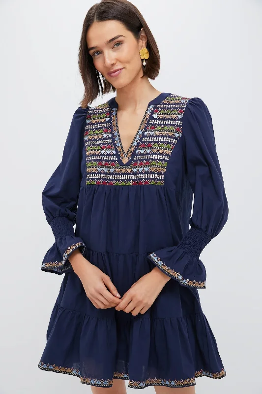 Navy Embroidered Kenzo Dress Tunics Chic elegant