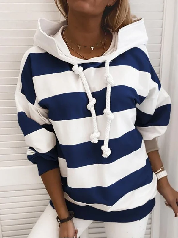 Striped Knot Detail Long Sleeve Hoodies Hoodie Crop Top Short Trendy