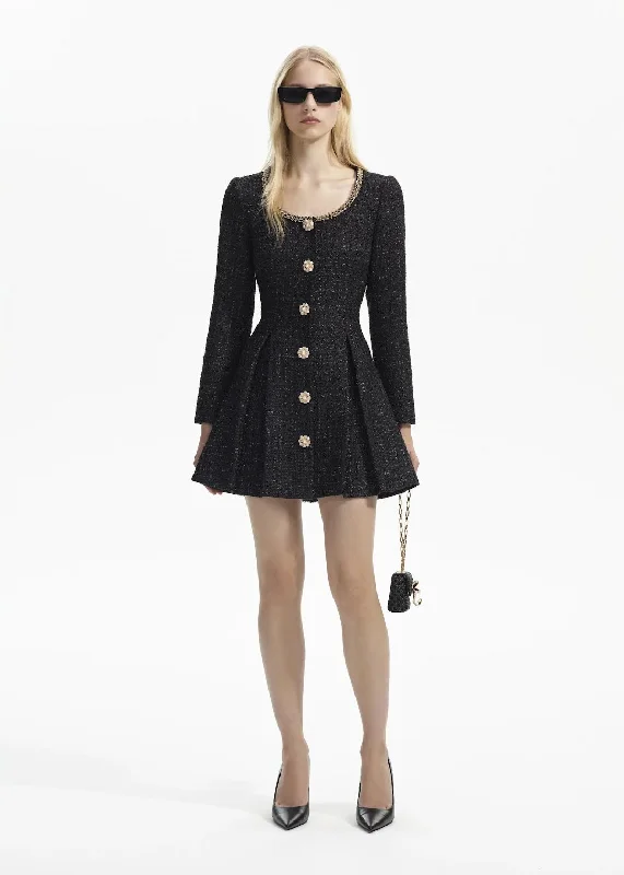 Boucle Mini Dress (Black) Modern Satin Mini Dress