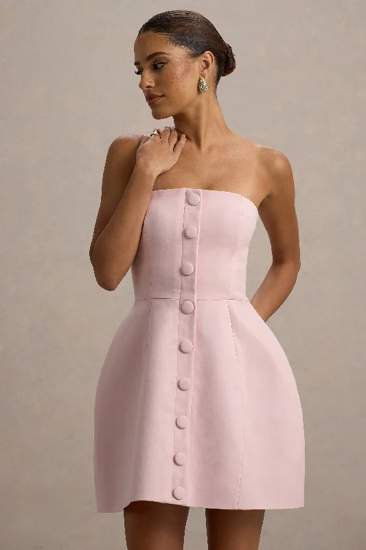 Anniston | Pink Bandeau Tailored Button Mini Dress Chic Bohemian Mini Dress