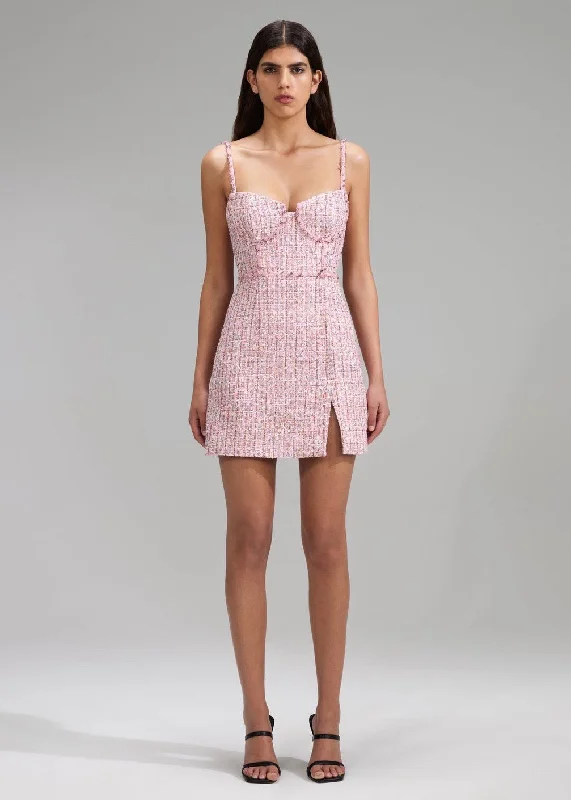 Pink Boucle Diamante Detail Mini Dress Comfortable Polka Dot Mini Dress