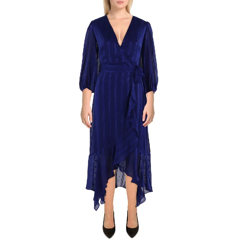 Gabby Skye Womens Striped Hi-Low Cocktail And Party Dress Glittery Long Formal