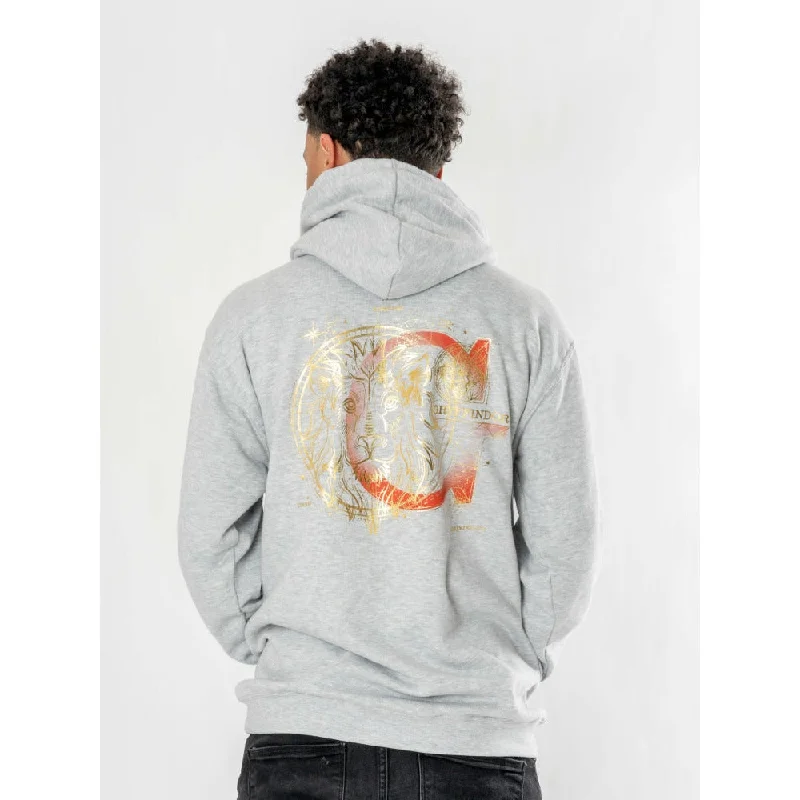 Harry Potter Unisex Grey Marl Gryffindor Zodiac Hoodie Adult Hoodie with Strings Custom Fit Adjustable