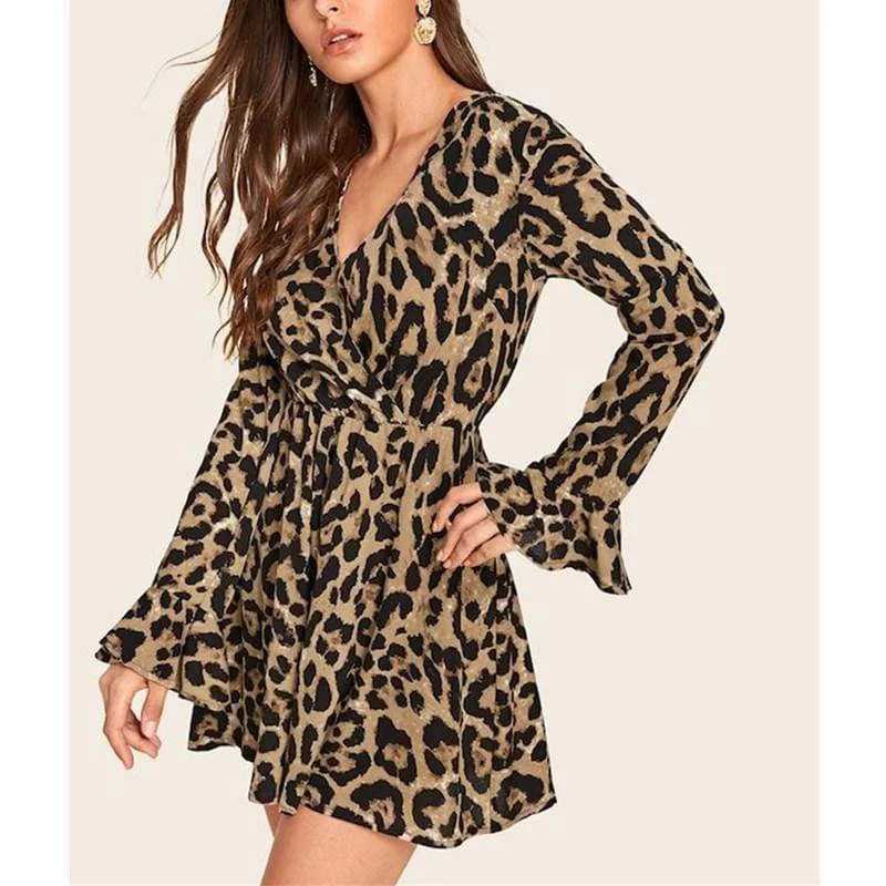 FashionSierra - New Fashion Women Long Sleeve Leopard Dress Elegant Loose Tunic Evening Party Dress Ladies Clothing Streetwear Tunics Recommended stylist