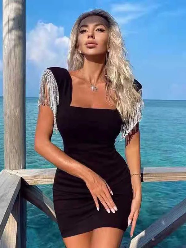 Zjkrl New Ladies Summer Fashion Ladies Sexy Tassel Diamond Crystal Black Bodycon Bandage Dress Elegant Evening Party Dress Tunics Versatile stylish Zjkrl New Ladies Summer Fashion Ladies Sexy Tassel Diamond Crystal Black Bodycon Bandage Dress Elegant Evening Party Dress Tunics Versatile stylish