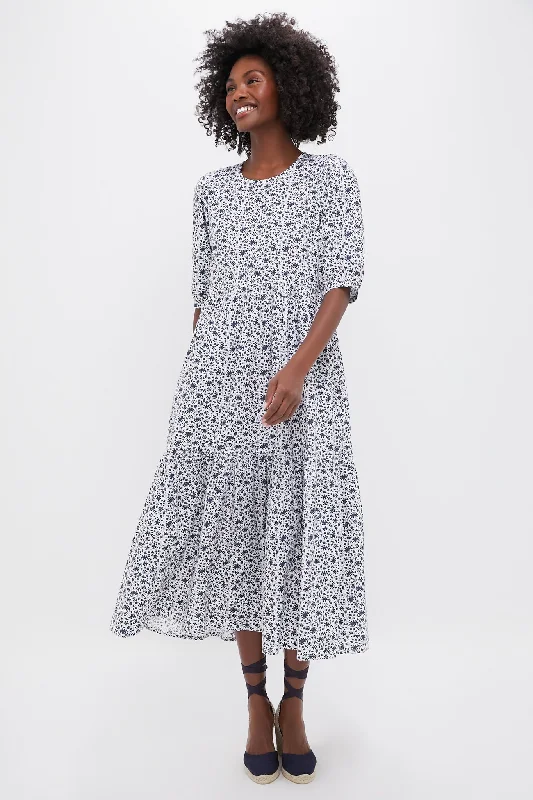 Exclusive Navy Ditsy Print Gaia Dress Tunics Fall fleece