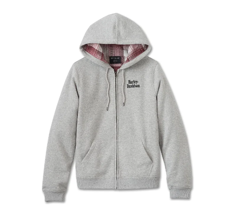 Women's Harley-Davidson Forever Flannel Lined Full Zip Hoodie Hoodie Dress Longline Feminine