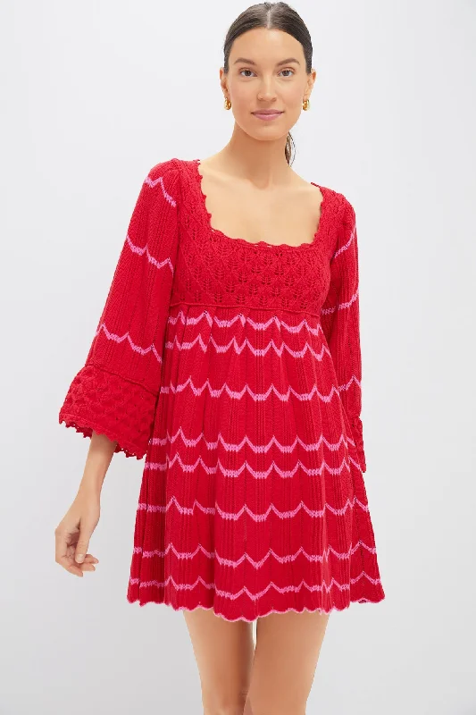 Red Crochet Trim Devon Dress Tunics Velvet soft