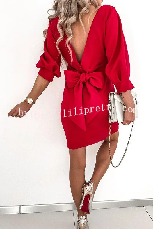 Lilipretty Cute Collab Bowknot Decor V-Back Cocktail Party Dress Tunics Running lightweight