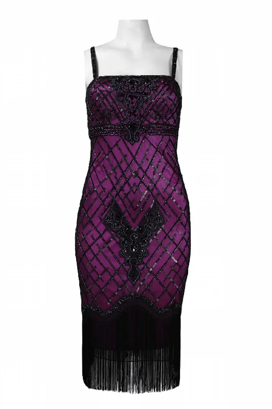 Beaded Sequin Fringe Empire Party Dress In Black Raspberry Tunics Satin smooth