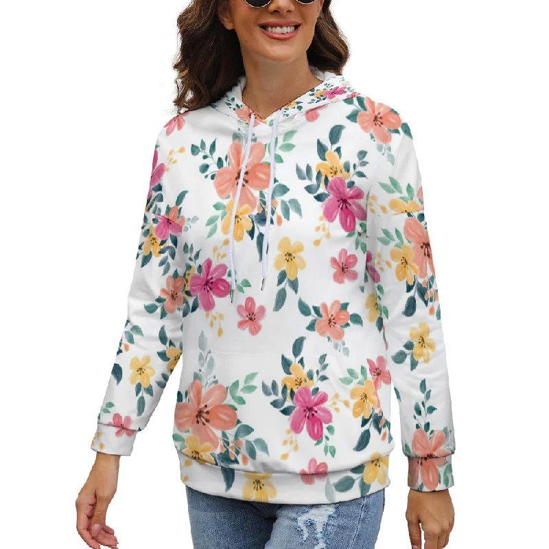 Dropped Sleeve Hoodie - All Print with cute Flowery Hoodie with Drawcord Adjustable Secure