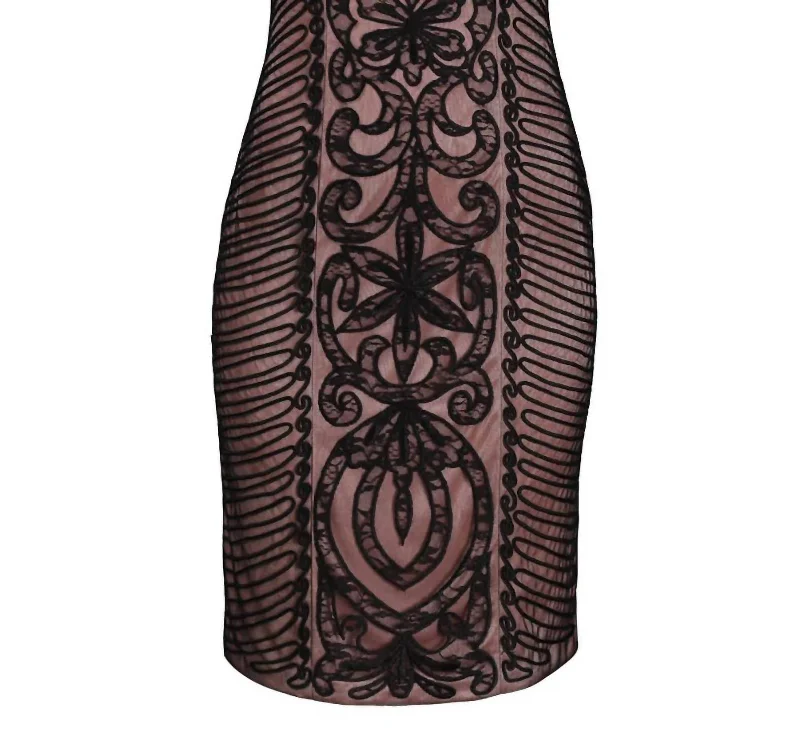 Embroidered Swirl Party Dress In Black Rose Tunics Velvet soft