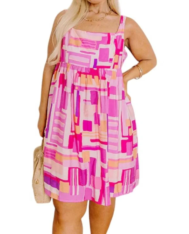 Party Dress In Pink Multi Tunics Denim casual