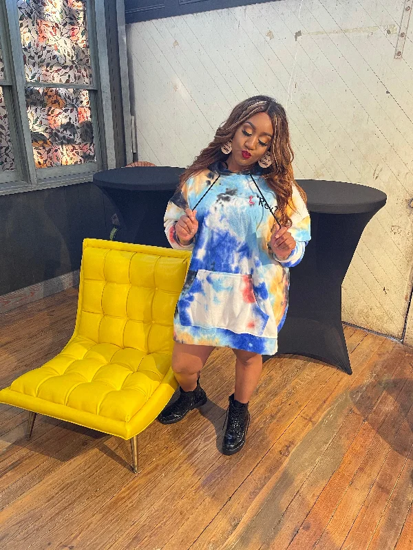 Multi Color Tie-Dye Hoodie Dress Hoodie with Pocket Utility Practical