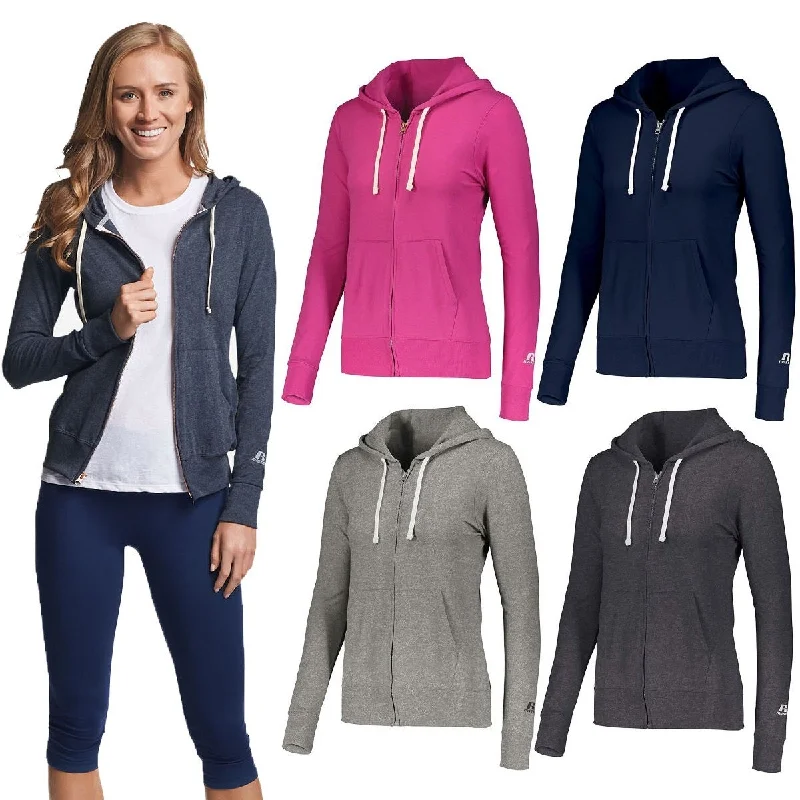 Russell Athletic Women’s Hoodie – Full Zip, Light Cotton Blend Zip Hoodie Drawstring Kangaroo Pocket