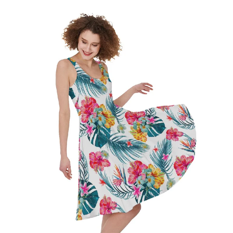 Aloha Hawaii Floral Pattern Print Sleeveless Knee Length Dress Tunics Stylish elegant