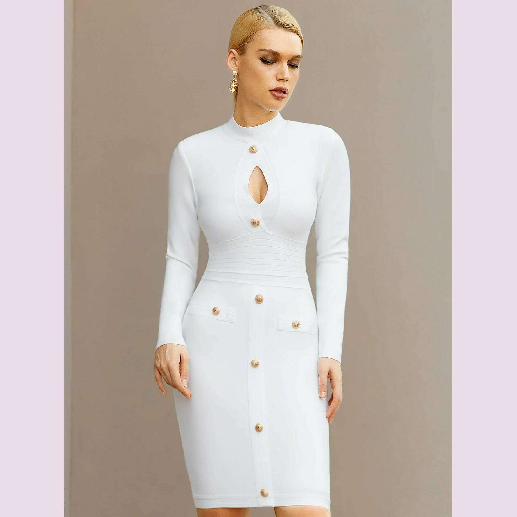 Adyce New Arrivals Women White Long Sleeve Bodycon Bandage Celebrity Party Dress Sexy Hollow Out Buttons Club Runway Dress 2024 Tunics Formal black