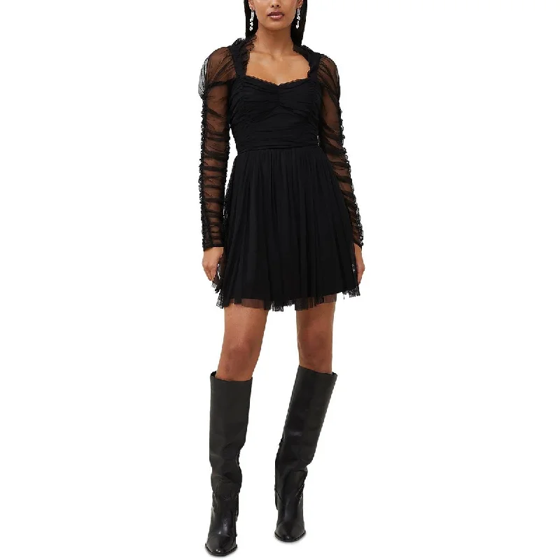 French Connection Womens Edrea Tulle Ruched Mini Cocktail And Party Dress Tunics Short Trendy