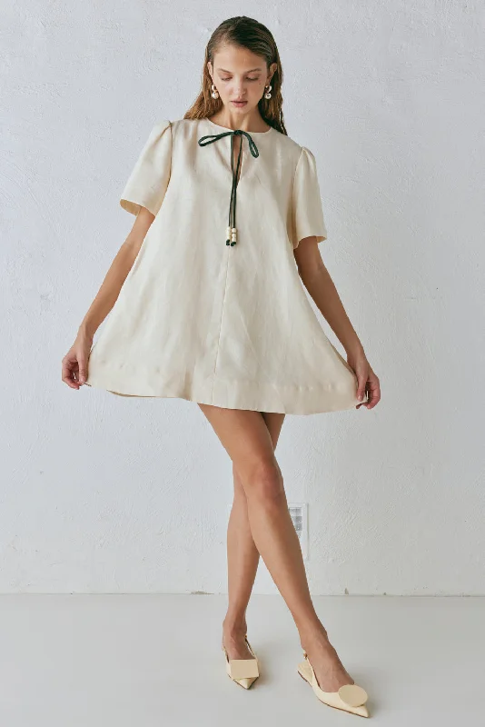 Olsen Linen Mini Dress Cream Trendy Crossover Mini Dress