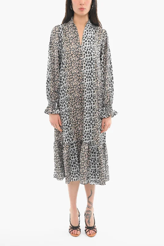 Notes du Nord Animalier Print CLAIRE Long Sleeved Dress 36 Italian size Cowl Neckline Elegant