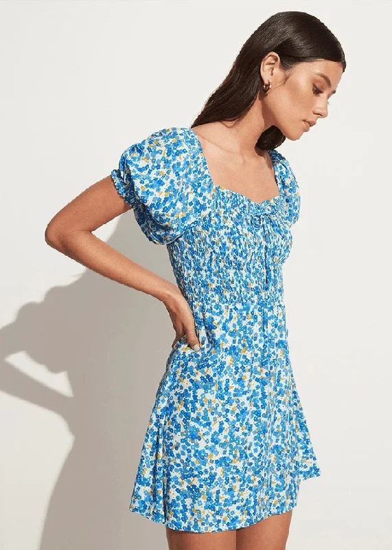 Domenica Mini Dress (Lou Floral Print Blue) Stylish Sweetheart Neck Mini Dress