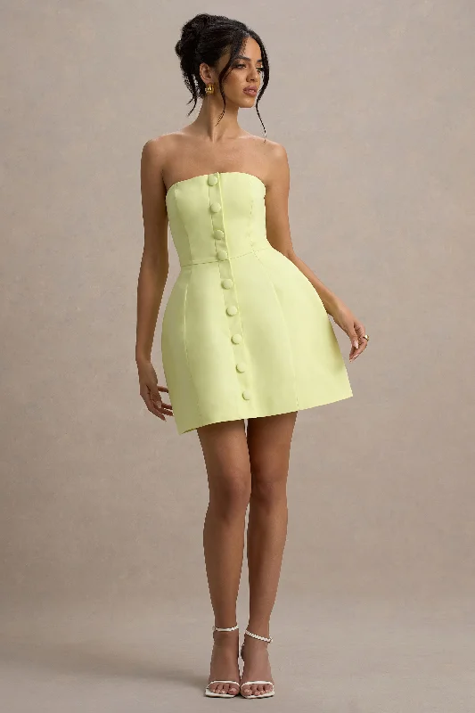 Anniston | Lemon Bandeau Tailored Button Mini Dress Classic Floral Mini Dress