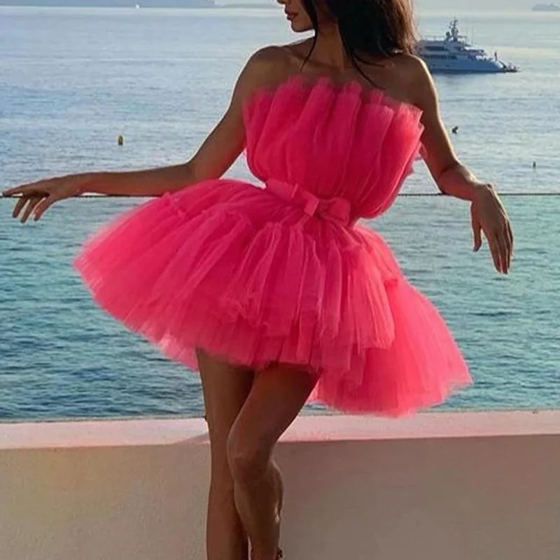 FashionSierra - Mesh sheer layered design mini party dress Satin Halter Glamorous