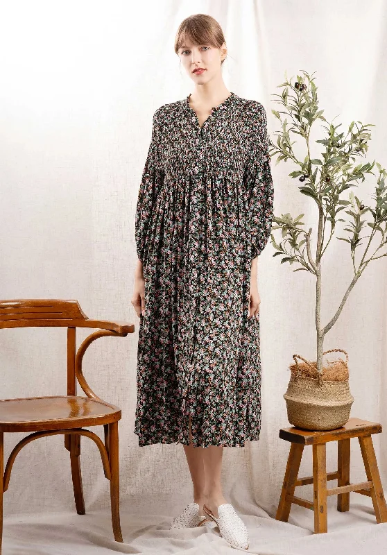 Ls Dress Kc975 Pink-Green Floral Print girly