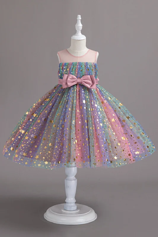 A Line Jewel Neck Blush Girl Party Dress with Bowknot Shift Classic Vintage
