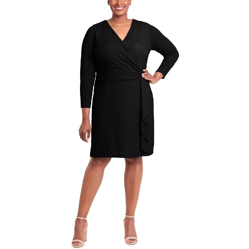 London Times Womens Plus Metallic Nylon Cocktail And Party Dress Tunics Bridal satin